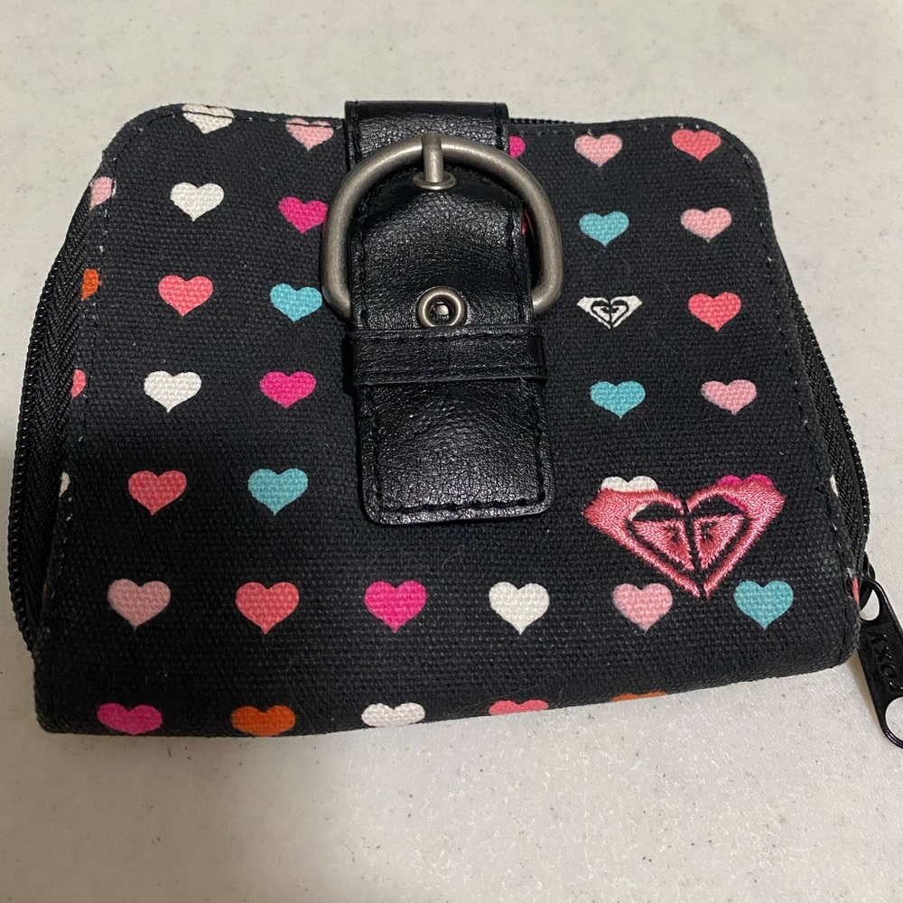 Roxy Brand Fabric Wallet w/ Colorful Heart Pattern